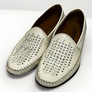 Florsheim Mens Sz 10 Ivory Woven Leather Moc Toe Slip-On Loafers Vintage Classic